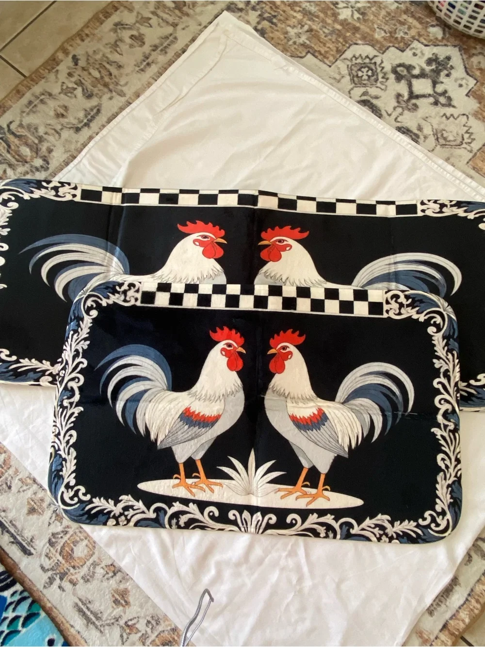 Rooster Accent Door Mat - Black, White & Red
